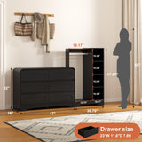 SOLACE FURNITURE Dresser with Clothes Hanging Rack, Pre-Installed Slides for Fast Installation, 3-in-1 Wardrobe Closet with Drawers and Shoe Shelves, Modern Black Wood Storage Armoire for Bedroom