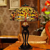 Tiffany-Style Lamp Table Peach Kapok Peony Glass Lampshade Desk(