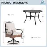 MFSTUDIO 5pc Patio Dining Set, 42" Round Metal Table, Swivel Chairs