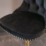 MOOLSUN Rotating Velvet Bar Stools Set of 4, Modern Padded with Nailhead Trim and Tufted Back, Adjustable Swivel Counter Height Stools for Kitchen Island, Bar, Club,Black(Gold Base)