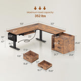 SEDETA L Shaped Electric Standing Desk with File Cabinet, 63 x 53'' Height Adjustable Home Office Computer Desk
