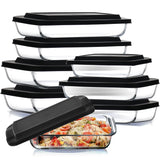 Nestl 16 pc Glass Baking Dishes for Oven, Glass Food Storage Containers with Lids, Leakproof Casserole Dishes for Oven with Lid, Cooking, Microwave Oven Freezer Safe Bakeware, 9x13 Lasagna Pan Black