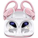 Active Noise Cancelling Ear Buds Wireless Bluetooth Headphones 80H Playtime Display Charging Case 50dB ANC Over Ear Hooks Earbuds with Hi-Res Sound Clear Calls for Sports Running Gym Workout Rose Gold