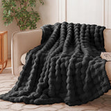 Wajade Fluffy Faux Fur Throw Blanket for Couch Bed 90x90, Luxury Soft Thick Fuzzy Plush Bubble Blanket, Warm Cozy Blanket for Sofa Chair, Black