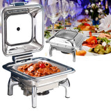 XAWSOP Stainless Steel Chafer Dish, Buffet Servers and Warmers Food Warmer for Parties Warming Tray, Electric Adjustable Temperature Control, Compact Table Top Design,6L
