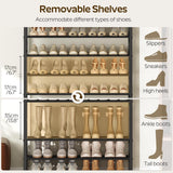 YATINEY 12-Tier Shoe Rack, 39.4" L Shoe Shelf for 54-60 Pairs of Shoes, Tall Shoe Storage Organizer with Metal Frame, Large Capacity Shoes Rack for Entryway, Closet, Rustic Brown and Black SS40BR