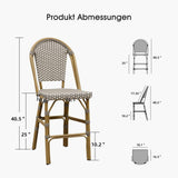 PURPLE LEAF Counter Bar Stools 25" Set of 2 French PE Rattan, Grey
