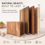 Liereti Premium 3pc Book Cutting Board Set with Stand, Space-Saving Decorative Wood Cutting Board Library, 100% Natural Wood Grain Finish, Sleek Laser-Engraved Labels