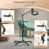 HITTI 10X Magnifier Esthetician Light, 2200 Lumens, Stepless Dimmable, 5 Wheel Rolling Base, LED Lighted Mag Lamp for Lash & Facials, Tattoo, Nail, Crafts, Sewing- Black
