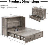 LUXOAK Queen Murphy Cabinet Bed with with Storage & Charging Station