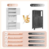 FLIXELIO 72" Tall Steel Kitchen Pantry Cabinet with Large Countertop and Adjustable Shelves, Metal Farmhouse Storage Cabinets with Microwave Stand, Kitchen Hutch Cabinet for Dining Room