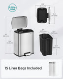 Trash Can, Garbage Can with Lid, 5.2-Gallon (20L) Step Trash Bin for Kitchen, Stainless Steel, Soft Close and Stays Open