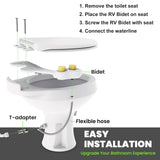 Terapaton RV Bidet for Camper Toilet, Non-Electric Toilet Sprayer Attachment with Dual Nozzles, Adjustable Pressure, Front/Rear/Self Cleaning, Upgrade for Trailer, Motorhome, RV Bathroom (Bamboo Knob)