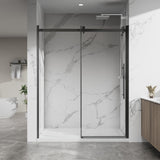 Bathenum 60.in W x 72.in H Frameless Shower Door Single Sliding, 1/4 inch Thick Clear Tempered Glass Shower Door with Zinc Roller Rail System, Stainless Steel Handle, Matte Black