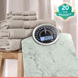 Adamson Hybrid 2-in-1 Analog & Digital Weighing Scale for Body Weight up to 400lbs - Thick Tempered Glass - Extra Large Display - Easy to Read Digital Bathroom Scale - New - Marble White