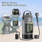 Tadomoe Portable Camping Shower with Battery Powered Pump, 5 Gal/20L Solar Heated Camp Shower Bag, 3-Mode Shower Head & Travel Case for Outdoor Camping, Beach Rinse & Dogs (Gray)