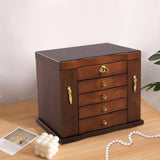 LOYALHEARTDY Large Wooden Jewelry Box Drawer 5 Layers+2 Swing-Out Cabinets, Jewelry Case Cabinet with Mirror and Lock Ring Necklacel Earrling Bracelet Organizer Storage Display Box