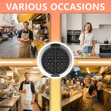 POPFOODEX Belgian Waffle Maker, 110V Industrial Waffle Maker w/Non-Stick Coating and Adjustable Temperature (122-572°F), 1200W Rotary Commercial Waffle Machine