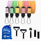 Bodylastics Basic Series Resistance Band Set - 5 Resistance Bands, 2 Handles, 2 Ankle Straps, 1 Door Anchor, Carry Bag and Snap Reduction Tech (3-190 Lbs Set Pastel)