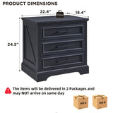 ACCOHOHO Farmhouse Nightstands Set of 2, 22 Inch Wide End Table with Charging Station & 3 Large Drawers, Rustic Wood Small Dresser Chest of Drawers for Bedroom, Living Room, Black