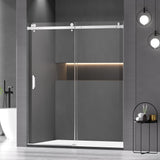 56-60" W x 72" H Shower Door,Frameless Sliding Shower Door with 1 Handle,Shower Glass Door with 5/16" (8mm) Clear SGCC Tempered Glass, Stainless Steel Hardware (Bright)