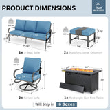 MFSTUDIO 6 Piece Metal Patio Furniture Set with Fire Pit Table, Denim Blue
