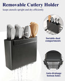 Kitsure Dish Drying Rack - Expandable Dish Rack for Kitchen Counter, Over Sink Or in Sink, Space-Saving Plates Dryer with Cutlery Holder & Drip Tray, 14.0"-20.9" L x 6.3" W x 8.0" H, Black