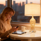 26.3’’ Dimmable Table Lamp, 3 Color Temperatures, Stepless Dimming, Hollow Out Resin Bedroom Lamps with USB Ports, Rustic Lamps Set of 2, Wash White Farmhouse Lamps for Living Room(Bulbs Included)