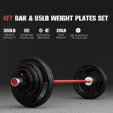 RitFit Barbell Weight Set - 4/6FT Olympic Barbell with Weight Plates (55-275LB Total) - Weightlifting Equipment for Squats, Curls, Deadlifts, Presses, 4FT Silver/Red Bar with 85LB Plates