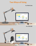 LEPOWER Metal Desk Lamp, Adjustable Goose Neck Architect Table Lamp with On/Off Switch, Swing Arm Desk Lamp with Clamp, Eye-Caring Reading Lamp for Bedroom, Study Room &Office (Sandy Black)