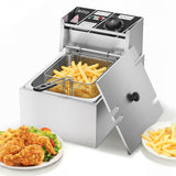 2500W Commercial Deep Fryer With Basket, 11.5QT/11L Single Tank Electric Fryer, Adjustable Temp 140-392°F, Fast-Heating Countertop Oil Fryer for Restaurant & Home Use, Stainless Steel