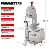 ARINOO Electric Commercial Meat Bone Saw, 1500W Stainless Steel Meat Bone Sawing Machine, Workbeach 18.31"x14.37",1.57-7 Inch Cutting Thickness, Frozen Meat Cutter for Beef,Deer,Fish,Chicken