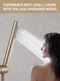Handheld Shower Head with Slide Bar Combo, 26.38-Inch Adjustable Height Shower Slide Bar, High Perssure Handheld Shower Head with 59 Inch Extra Long Hose, Brass Wall Supply Elbow, Brushed Gold