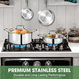3 Ply Stainless Steel 11-Piece Cookware Set with Lids, Pots and Pans Kitchen Set, Non-Toxic, Induction, Oven, Dishwasher Safe, Professional Chef Quality