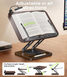 Book Stand with Light, 360° Rotating Holder with Page Clip, Ergonomic