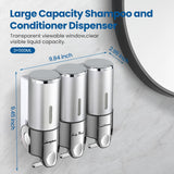 Shampoo and Conditioner Dispenser,Dispensers for The Shower,Shower Soap Dispenser 3 Chamber No Drill,Shampoo Conditioner Body Wash Dispenser (Triple x 17.6 oz,Silver)