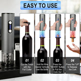 HiPiCok Electric Wine Opener, Automtic Wine Bottle Opener, USB-C Rechargeable Wine Opener Set with Foil Cutter, Wine Aerator Pourer, 2 Vacuum Stoppers and Storage Base