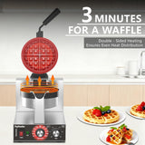 POPFOODEX Belgian Waffle Maker, 110V Industrial Waffle Maker w/Non-Stick Coating and Adjustable Temperature (122-572°F), 1200W Rotary Commercial Waffle Machine