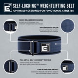 Self-Locking Weight Lifting Belt - Premium Weightlifting Belt for Serious Functional Fitness, Weight Lifting, and Olympic Lifting Athletes - Lifting Support for Men and Women (Medium, Midnight Blue)