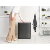 Brabantia Bo Touch Top Kitchen Trash Can with Single Compartment | Confident Gray | 16 Gal Inner Bucket | Soft-Close Garbage Can, Light Touch Opening, Stay-Open Lid | Fits Against Wall | + Trash Bags