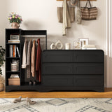 SOLACE FURNITURE Dresser with Clothes Hanging Rack, Pre-Installed Slides for Fast Installation, 3-in-1 Wardrobe Closet with Drawers and Shoe Shelves, Modern Black Wood Storage Armoire for Bedroom