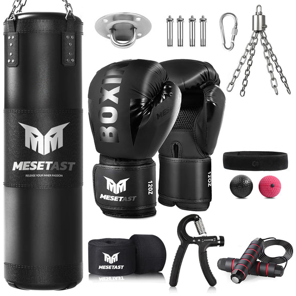 Mesetast Punching Bag for Adults, 4ft Heavy Boxing Bag Set with 12 OZ Gloves for MMA Karate Kickboxing Boxing - Unfilled MESETAST