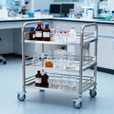 VEVOR Stainless Steel Rolling Cart, 3-Tier Metal Utility Cart with Lockable Wheels, Medical Serving Trolley Clinic Tray, Mobile Service Cart for Hospital, Lab, Restaurant, Kitchen, Salon