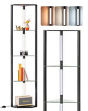 EDISHINE Floor Lamp with Shelves, 5-Tier Glass Display Shelf with Remote/Foot Control, 5CCT & Dimmable Corner Shelf Lamp, Open Display Cabinet, Floor Lamps for Living Room, Bedroom, Black