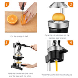 TONGCHANT Cast Iron Juicer, Heavy Duty Manual Citrus Press | Hand Press Juicer for Orange Lemon Pomegranate, High Leverage for Easy Juicing, Stainless Steel Cup, Black