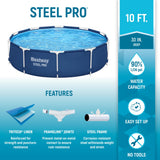 Bestway Steel Pro 10 Foot x 30 Inch Round Framed Above Ground Outdoor Backyard Swimming Pool Set with 330 GPH Filter Pump, Blue