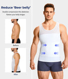 Men Body Shaper Slimming Vest Tight Tank Top Compression Shirt Tummy Control Underwear Moobs Binder (White, M)