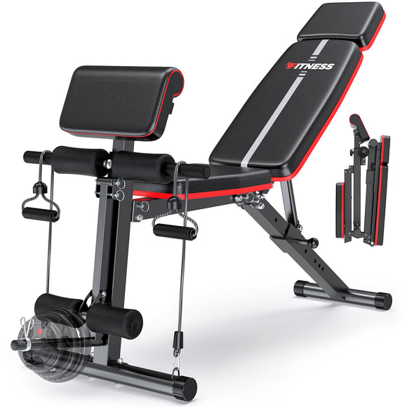 XDDIAS Adjustable Weight Bench, Workout Bench with Leg Extension and Preacher Curl Pad, Weight Bench for Home Gym, Foldable Exercise Bench, Quick Adjustment Incline Bench Press XDDIAS