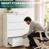 4 Drawer Lateral File Cabinet, Metal Filing Cabinet for Home Office, White