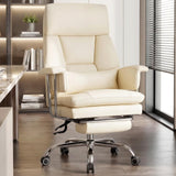 Furniliving Big and Tall Office Chair with Footrest, PU Leather High Back Executive Office Chair with Adjustable Lumbar Support, Gaming Chair with Padded Arm and Pillow, Height Adjustment, Beige